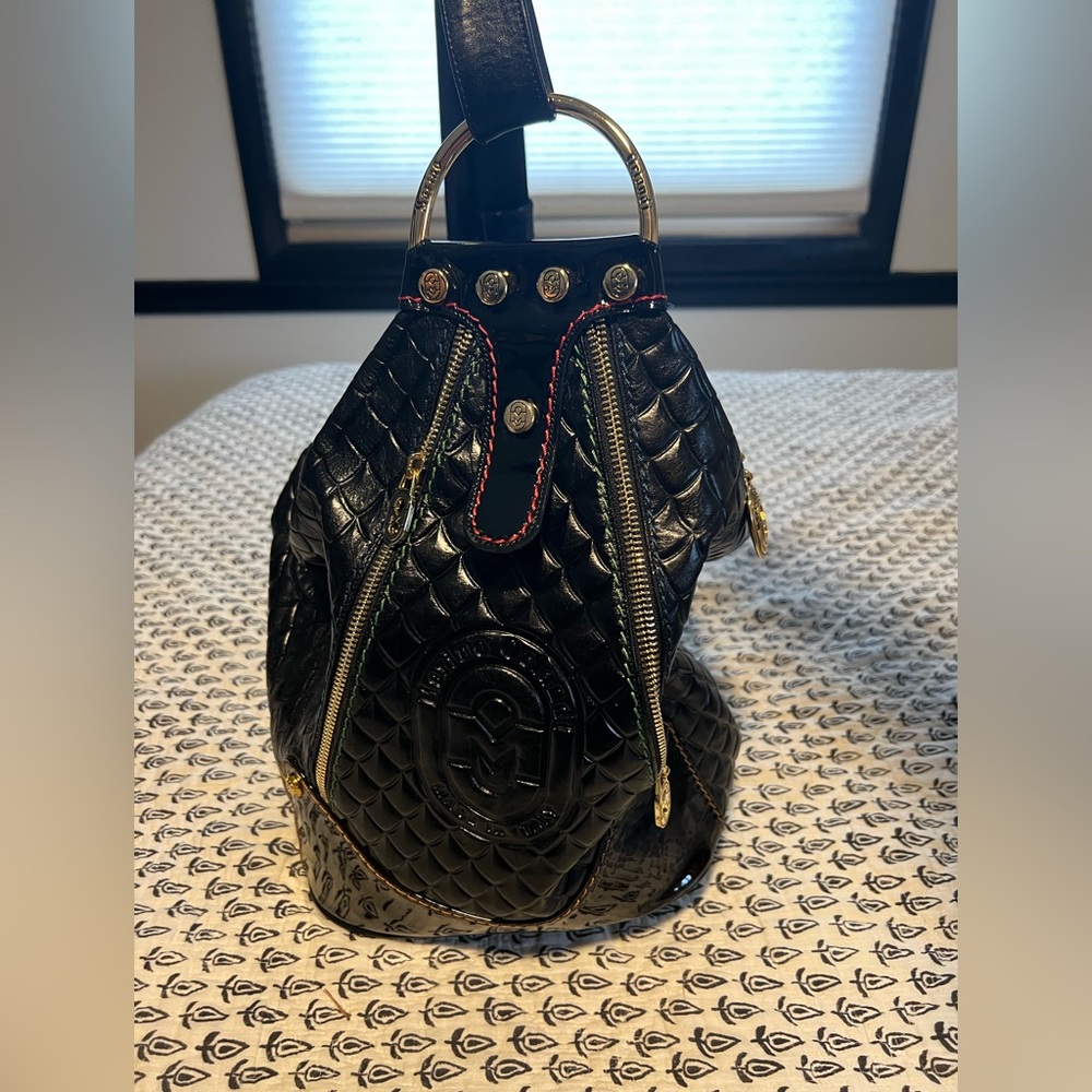 Black scalloped leather Marino Orlandi backpack